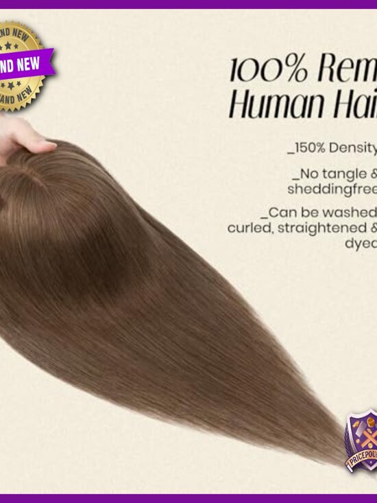 Human Hair Topper Silk Base 8 Inch 150% Density Clip-In Hairpiece